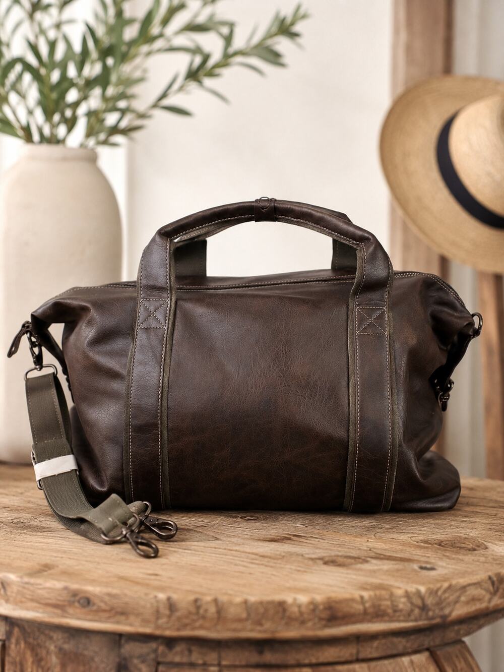 Bugatti Weekender Bag Brown Vegan Leather Duffel Travel Carry-On MSRP $149.99